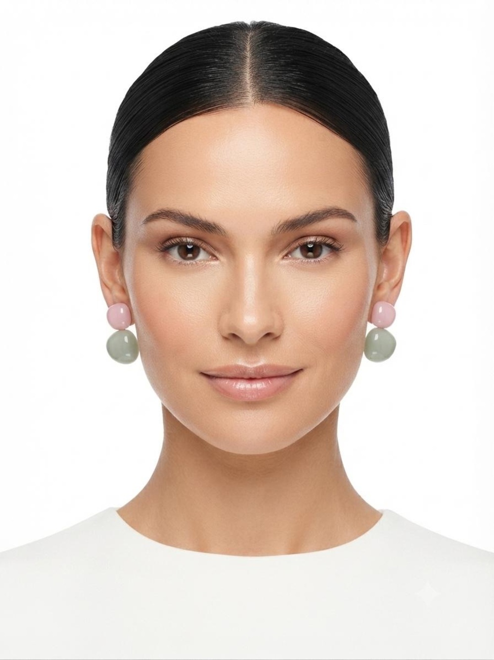 Pink and Sage Double Ball Drop Earrings - Women Jewelry two pairs only 20$